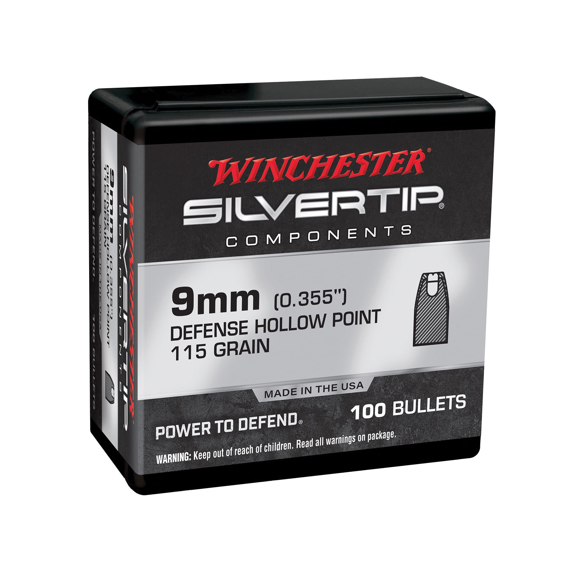 Winchester Ammunition 9mm 115 gr Reloading Bullets  HP 100rds - WB9ST115X