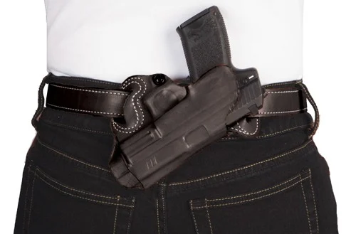 DESANTIS SMALL OF BACK HOLSTER - RH OWB LEATHER COLT 1911 BLACK