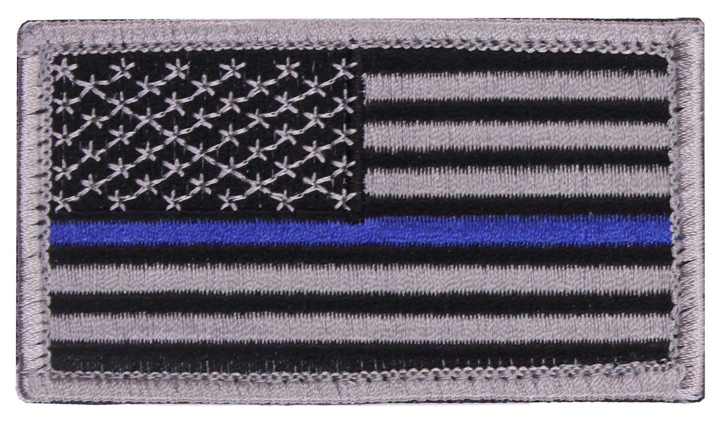 Rothco Thin Blue Line Police U.S. Flag Patch - Hook Back, Bulk Packaging, Orientation Normal