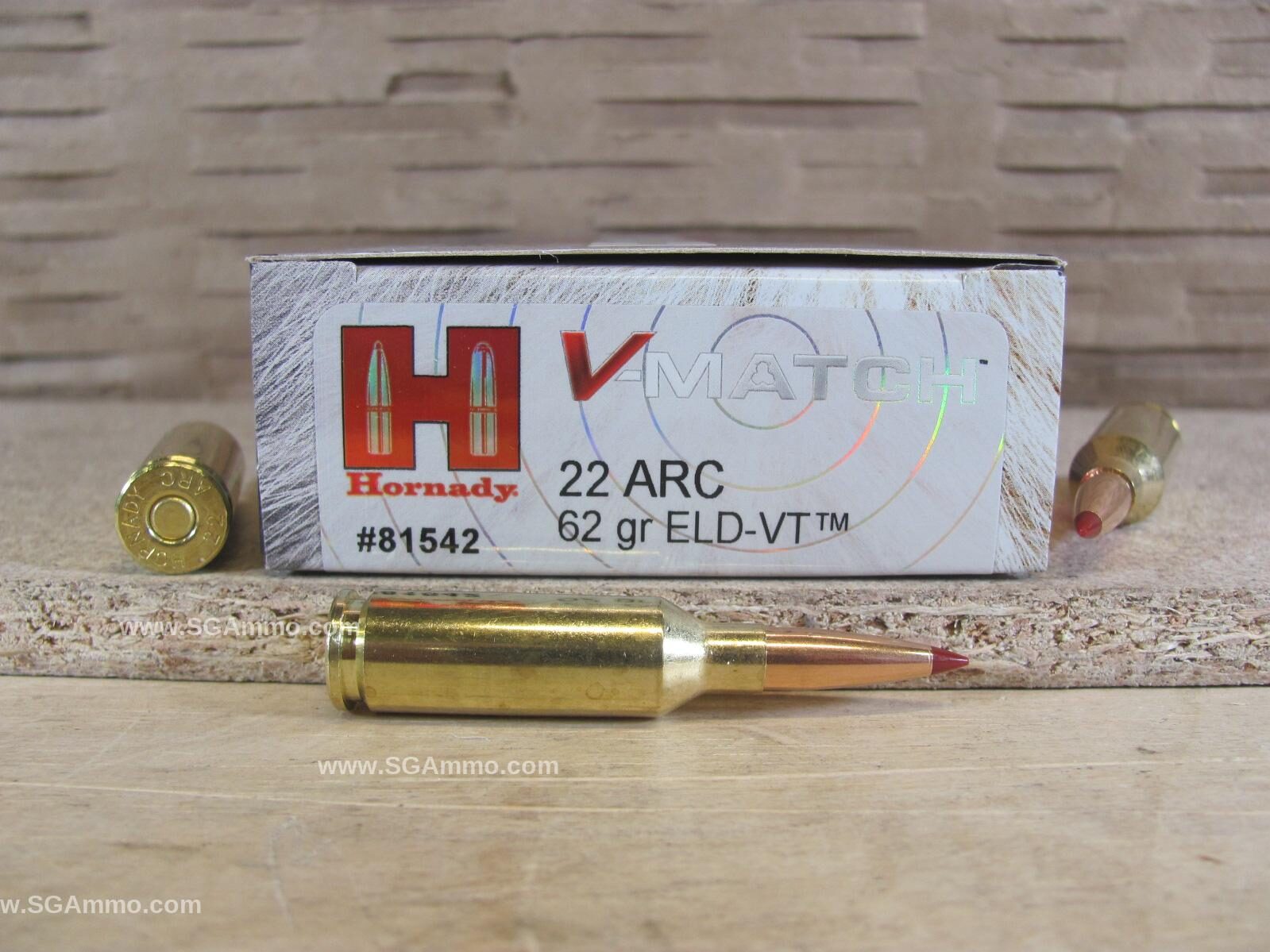 200 Round Case – 22 ARC 62 Grain ELD-VT Hornady V-Match Ammo – 81542