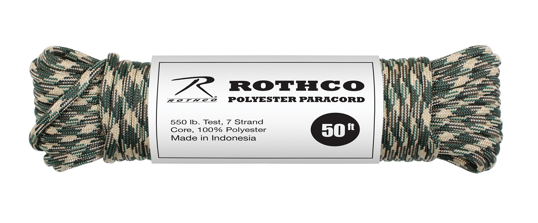 Rothco 550Lb Type III Polyester Paracord - Woodland Camo, 50
