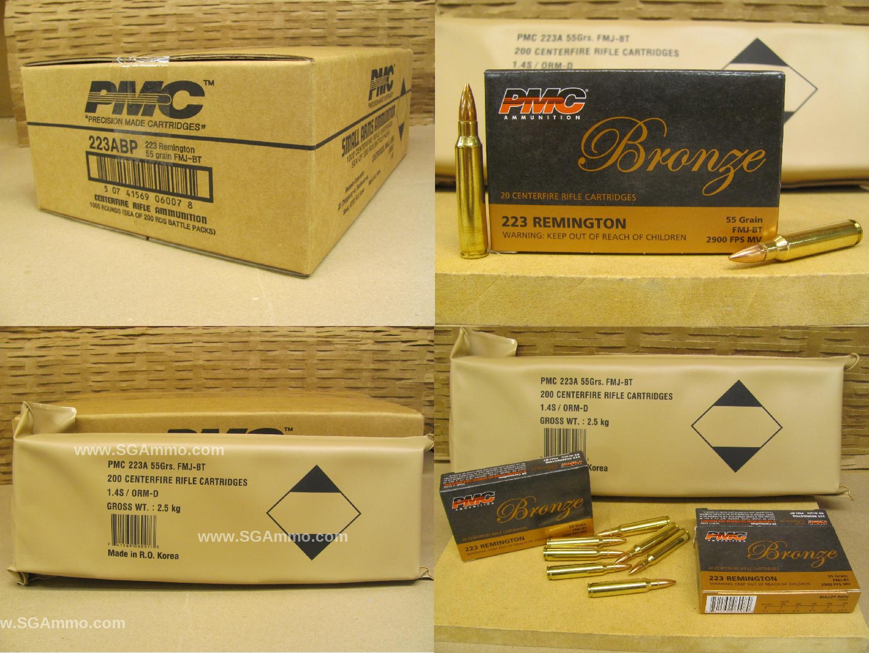 200 Round Battle Pack – 223 Rem PMC 55 Grain FMJ Ammo – 223ABP