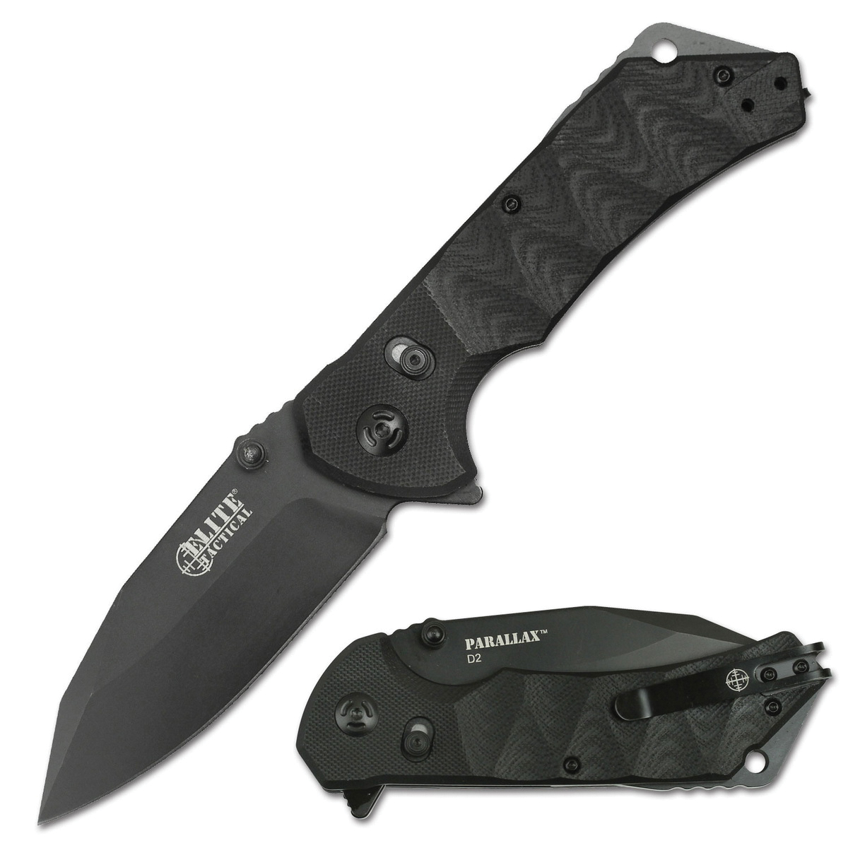 Elite Tactical Parallax Folding Knife Drop Point, Black
