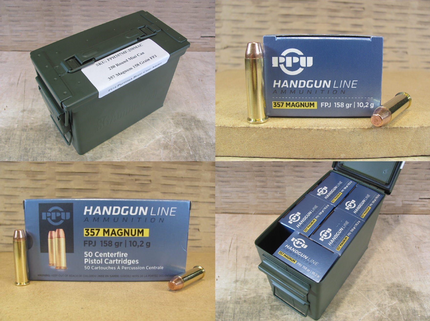250 Round Can – 357 Magnum 158 Grain FPJ Prvi Partizan Ammo – PPH357MF – Packed in Mini Ammo Canister