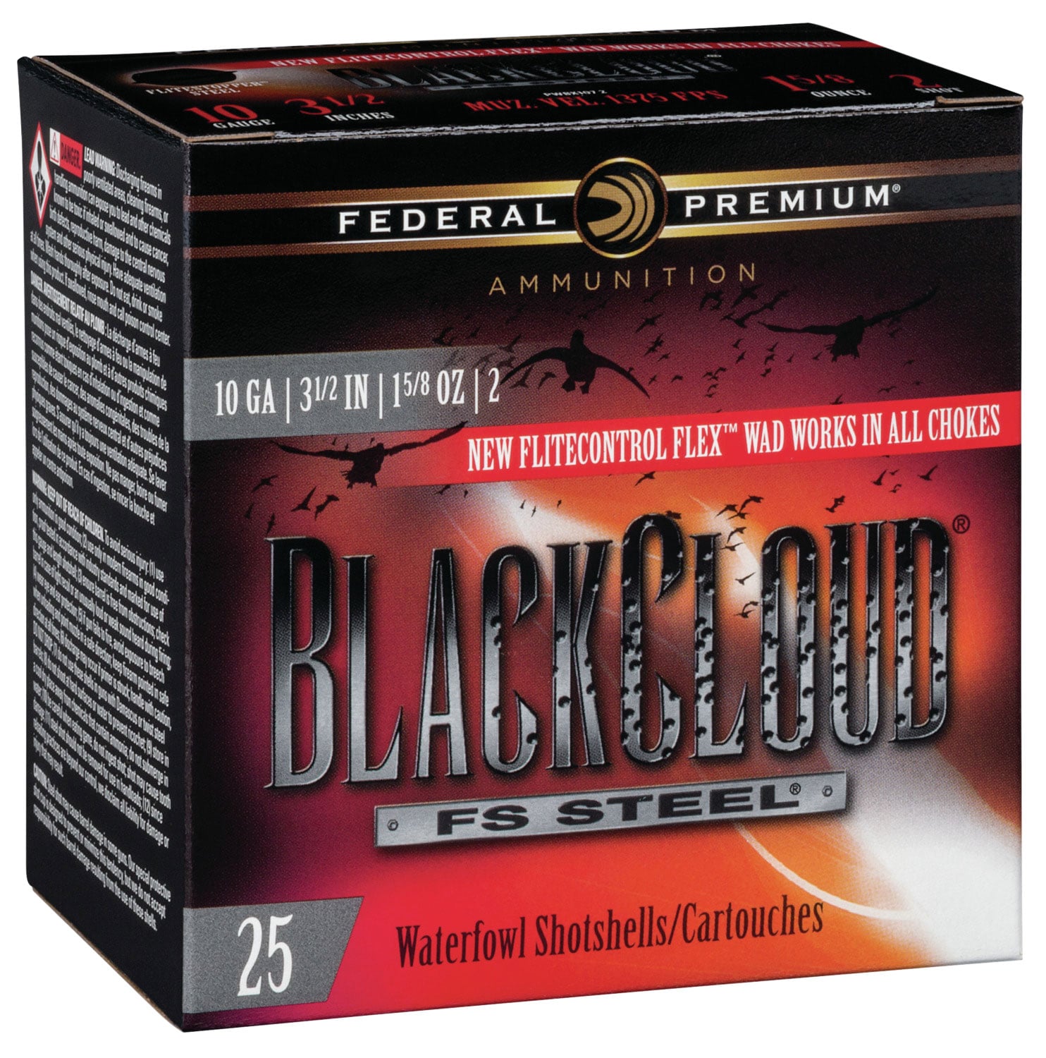 Federal Premium Black Cloud FS Steel Shotshell 10ga 3-1/2 1-5/8oz 1375 fps #2 25rds - No Credit Card Fees - Low, flat rate shipping