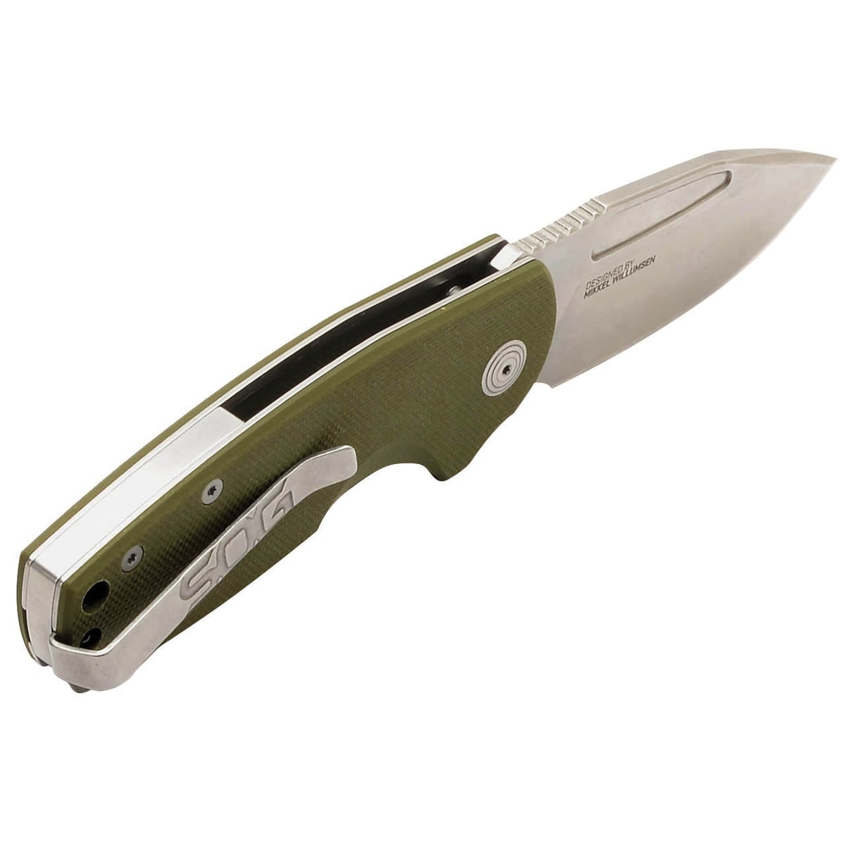 SOG Knives Stout SJ Folding Knife Clip Point OD Green - Durable, Lightweight and Reliable Handle for Everyday Use - SOG-16-03-01-57