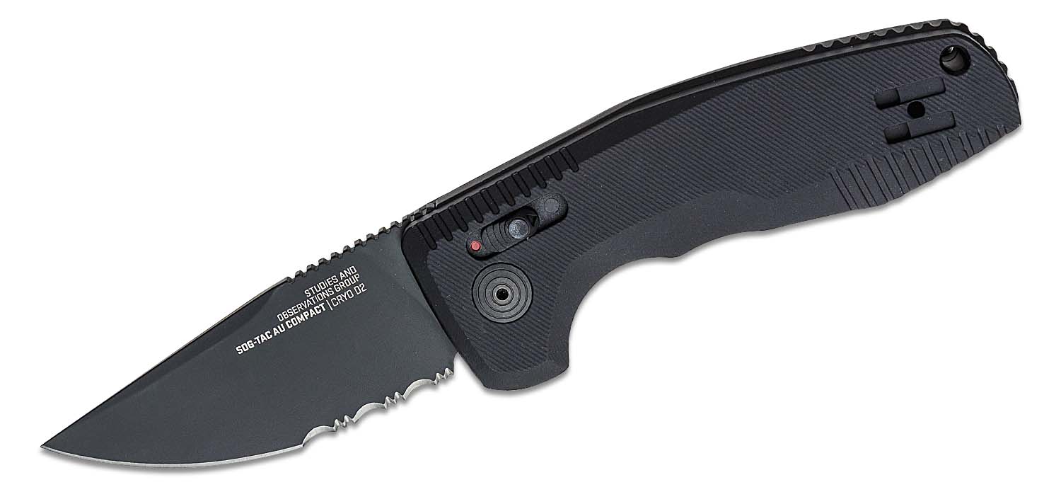 SOG Knives SOG-TAC AU Partially Serrated Straightback Folding Knife, Black - SOG15-38-08-57