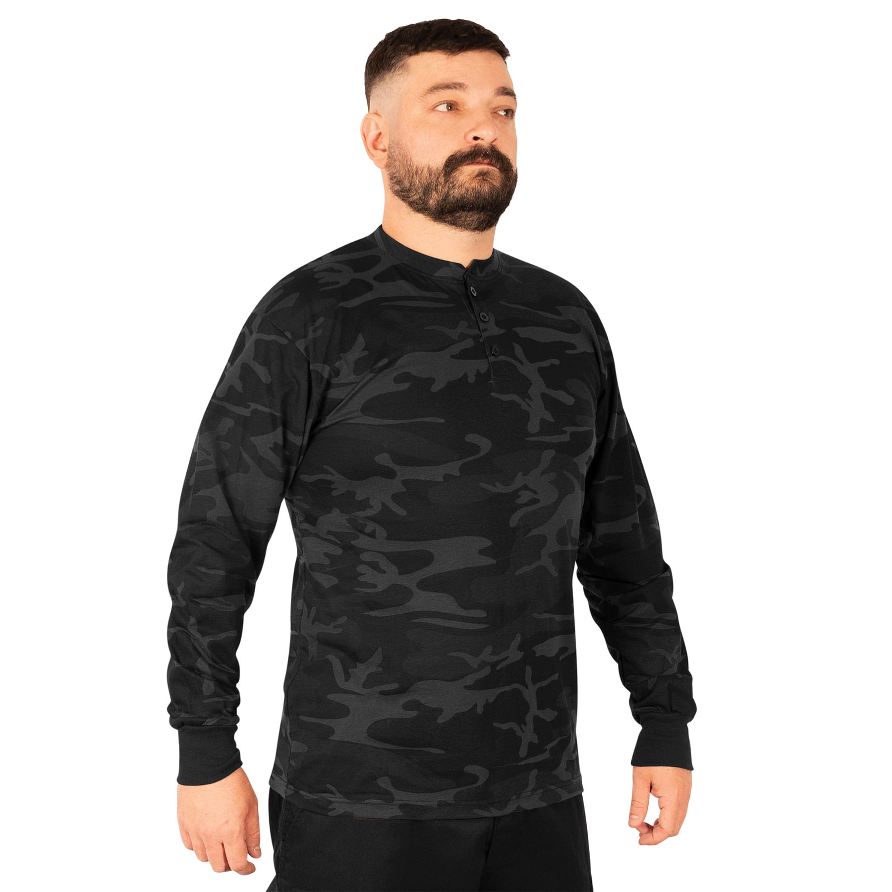 Rothco Long Sleeve Henley T-Shirt - Midnight Black Camo, 2X-Large