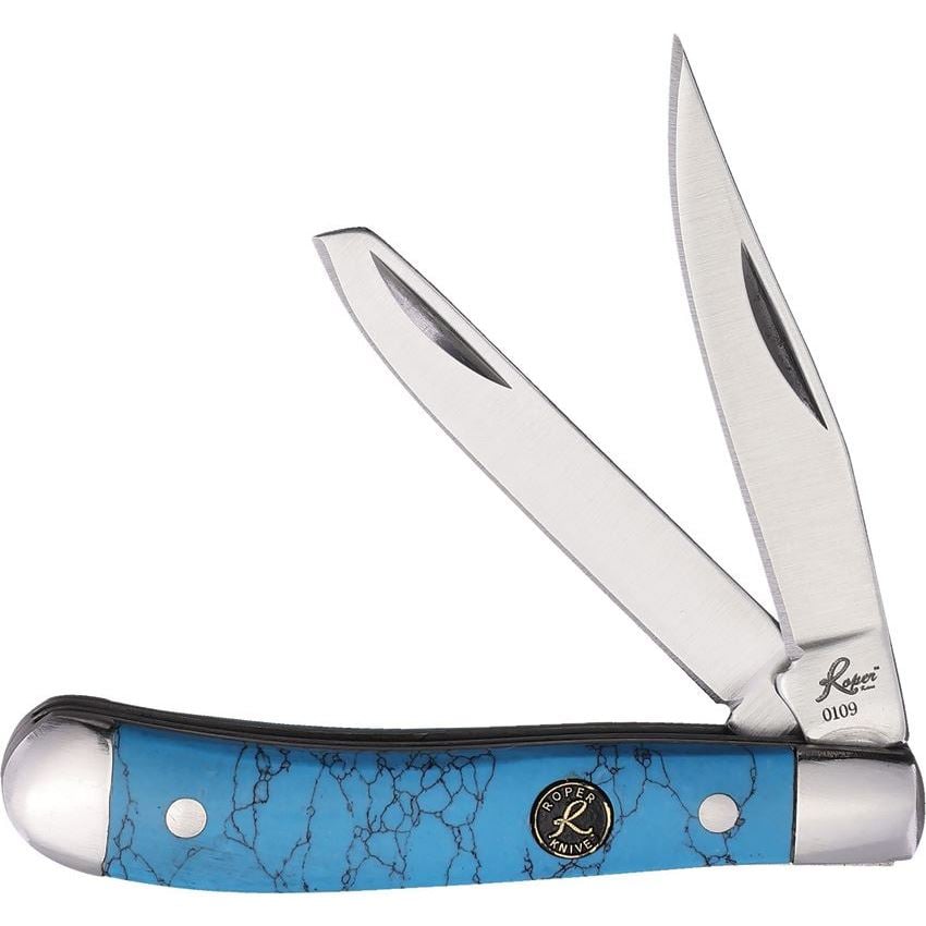American Buffalo Knife & Tool Roper Peanut Folding Knife Clip Point/Spey, Turquoise