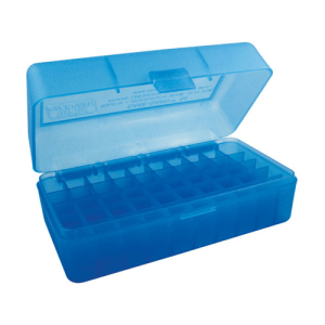 MTM Ammo Box 50rd Flip-Top 223, 270, 460, 500 Clr-Blue