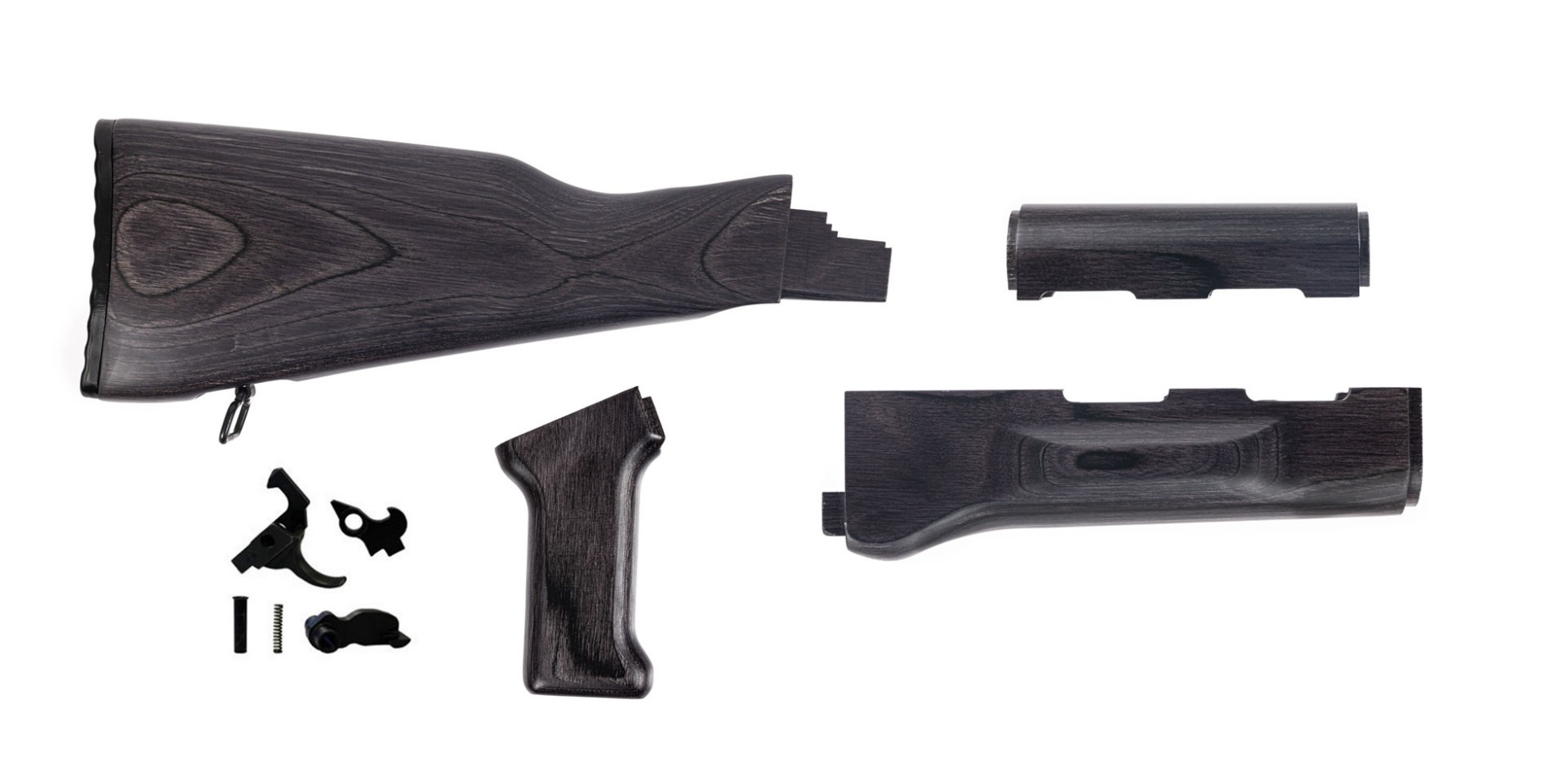 PSA AK Black Satin Furniture set w/ PSAK-47 Premium Single Hook Semi-Auto Fire Control Group