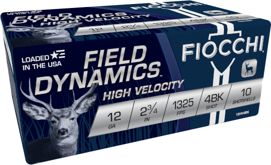 Fiocchi Field Dynamics High Velocity 12 Gauge 2.75" 4 Buck Ammo, 10rds - 12HV4BK