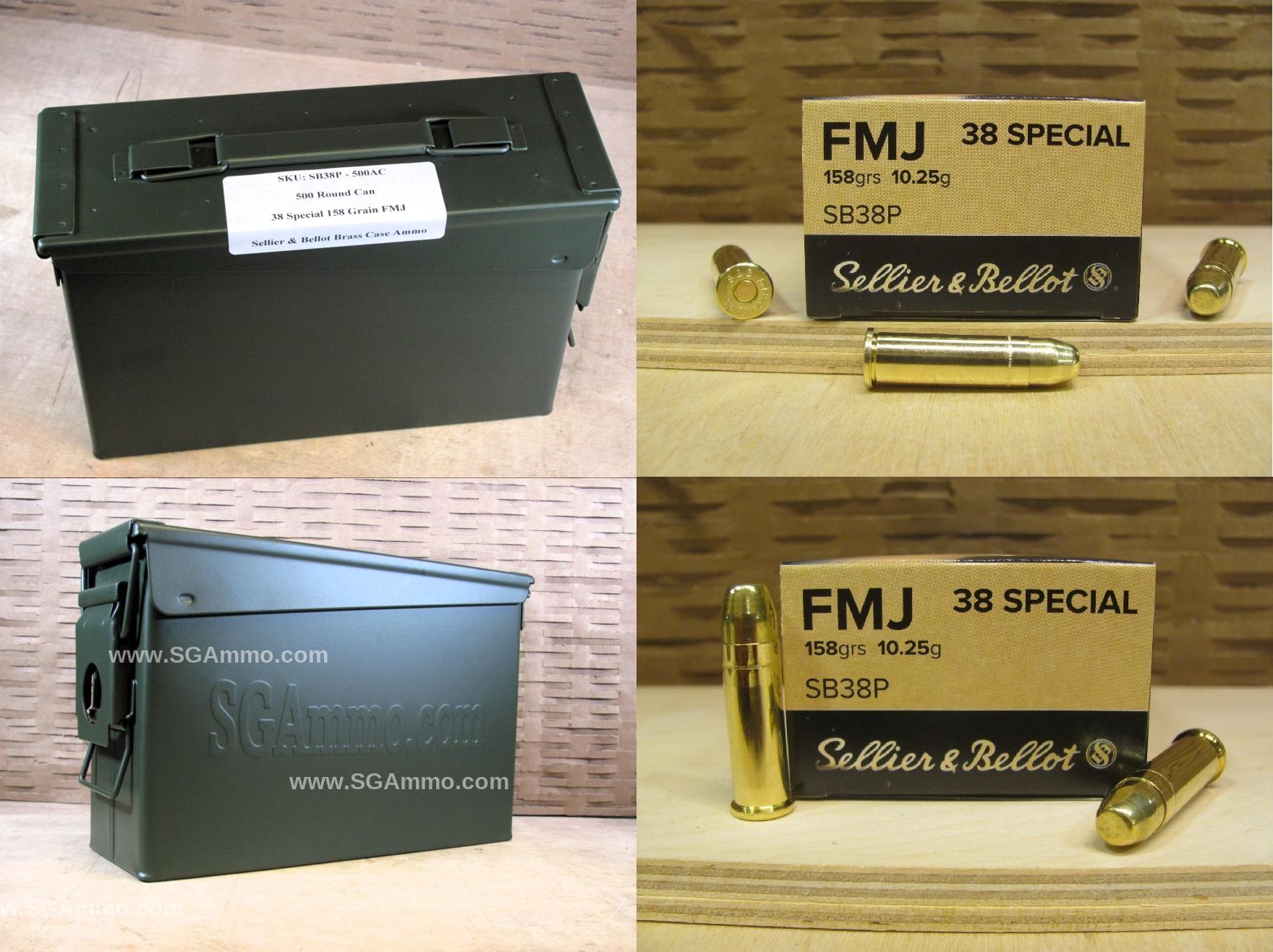 500 Round Can – 38 Special FMJ 158 Grain Sellier Bellot Ammo – SB38P – Packed in M19A1 Canister