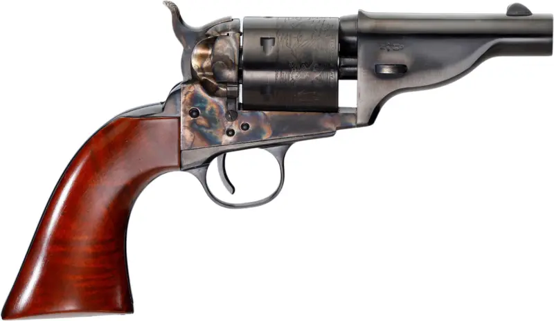 Taylors Company 550958 Uberti Hickok Open-Top 38 Special 6 Shot 3.50" Blued Barrel, Blued Engraved Cylinder, Color Case Hardened Steel Frame, Walnut Army Grip, Hammer Bar Safety, Exposed Hammer