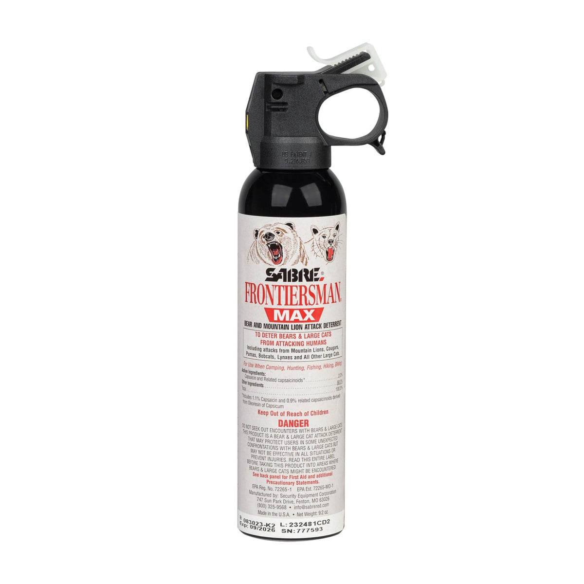 Sabre Frontiersman Max Bear and Mountain Lion Spray, 9.2 oz Canister Black