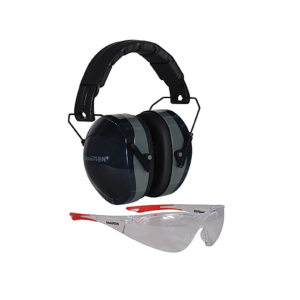 Champion Eyes and Ears Range Safety Kit Combo-Passive Earmuffs Ballistic Glasses (NRR 26dB) Black Muff Wrap Around Eye Protection