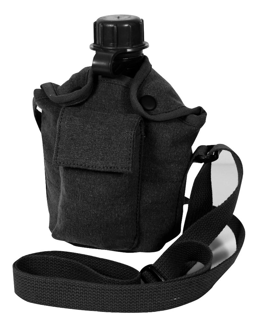 Rothco Vintage Canvas Carry-All Canteen Cover With Shoulder Strap - Black