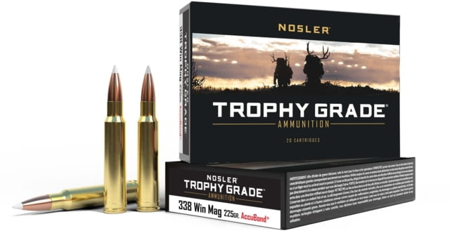 Nosler Trophy Grade .338 Win Mag 225 Grain AccuBond Brass Cased Centerfire Rifle Ammo 20 Rounds