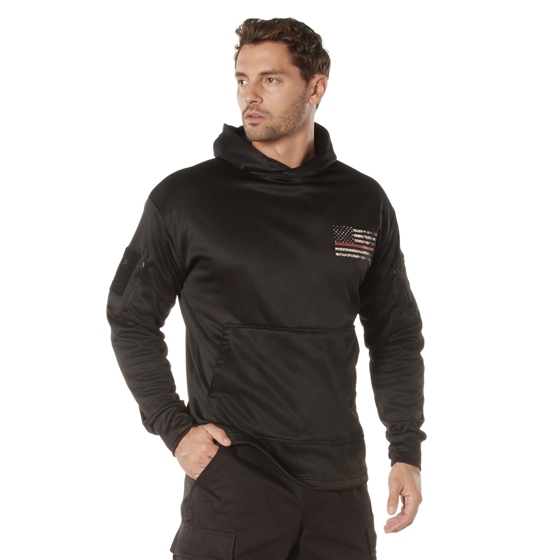 Rothco Concealed Carry Thin Red Line Hoodie - Black, Large