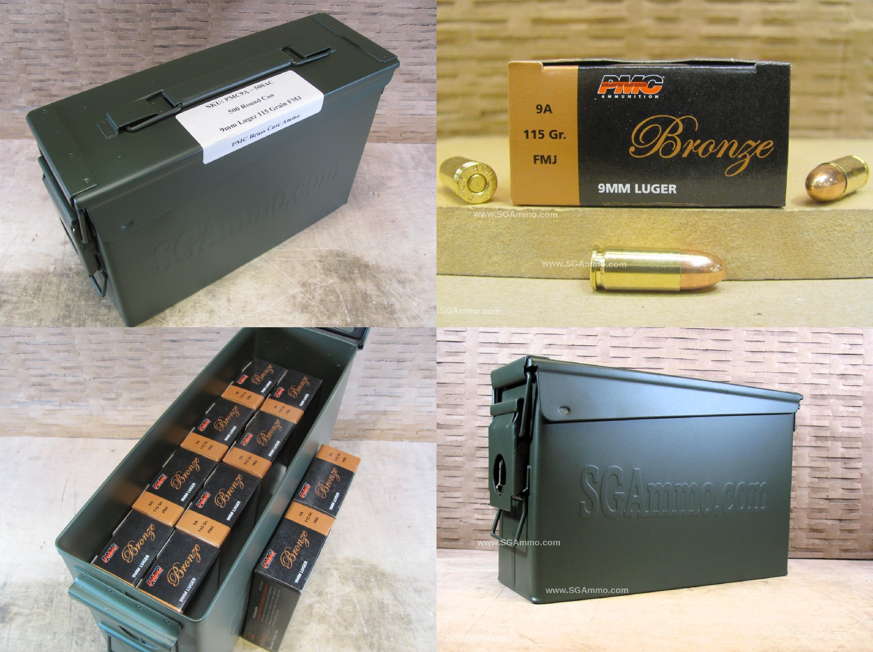 500 Round Can – 9mm Luger 115 Grain FMJ – PMC Ammo – 9A – Packed in M19A1 Canister
