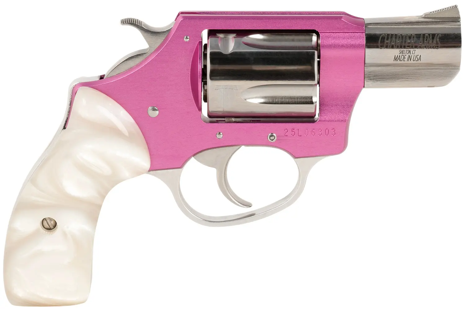 Charter Arms 53839 Undercover Lite Chic Lady Small 38 Special 5 Shot 2" High Polished Stainless Steel Barrel Cylinder, Pink Aluminum Frame, Pearl Grip, Exposed Hammer