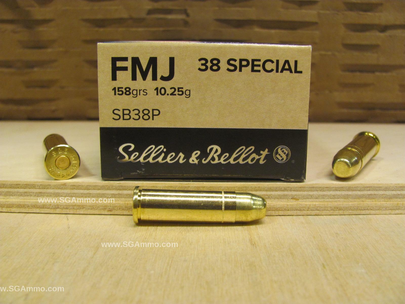 50 Round Box – 38 Special FMJ 158 Grain Sellier Bellot Ammo – SB38P