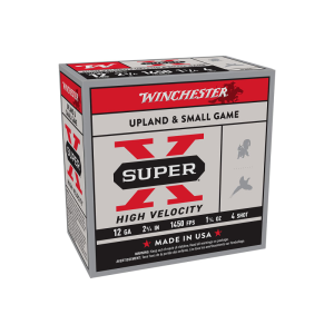 Winchester Super X High Velocity 12 Gauge 2.75\" 1-1/4 oz #4 Lead Shot 25 Rounds Brass Case