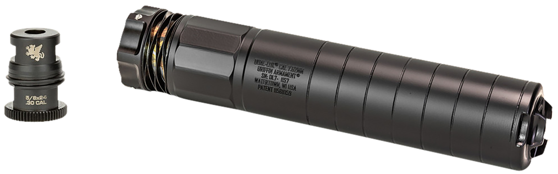 Griffin Armament Dual-Lok 7 7.62mm Rifle Suppressor, Black