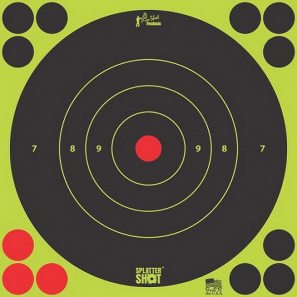 ProShot Splatter Shot 6" Self-Adhesive Peel and Stick Bullseye Target, Black/Green, 12/pack - 6B-GREEN-12PK