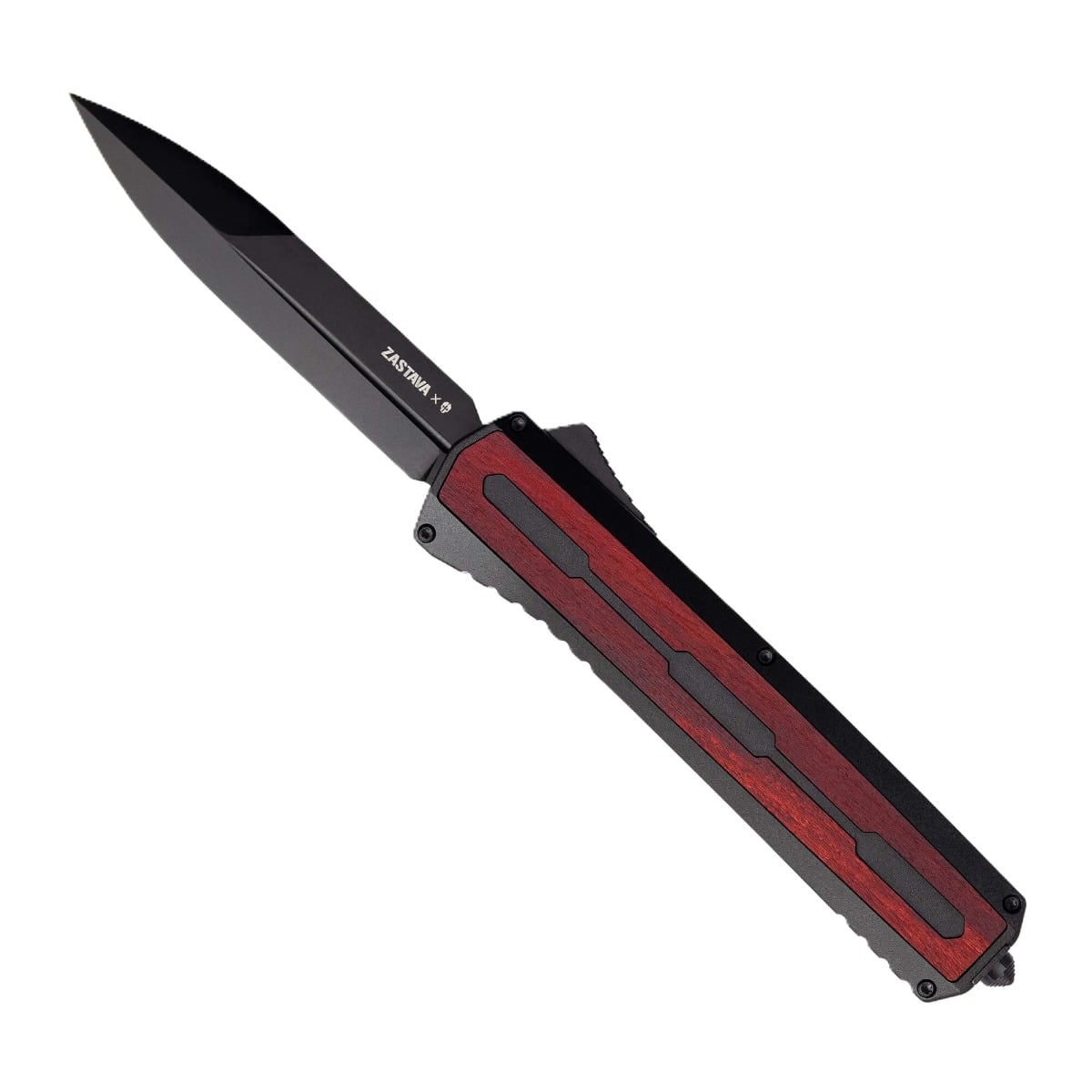 Tekto Knives A7 Zastava Auto Knife, Black/Red Wood
