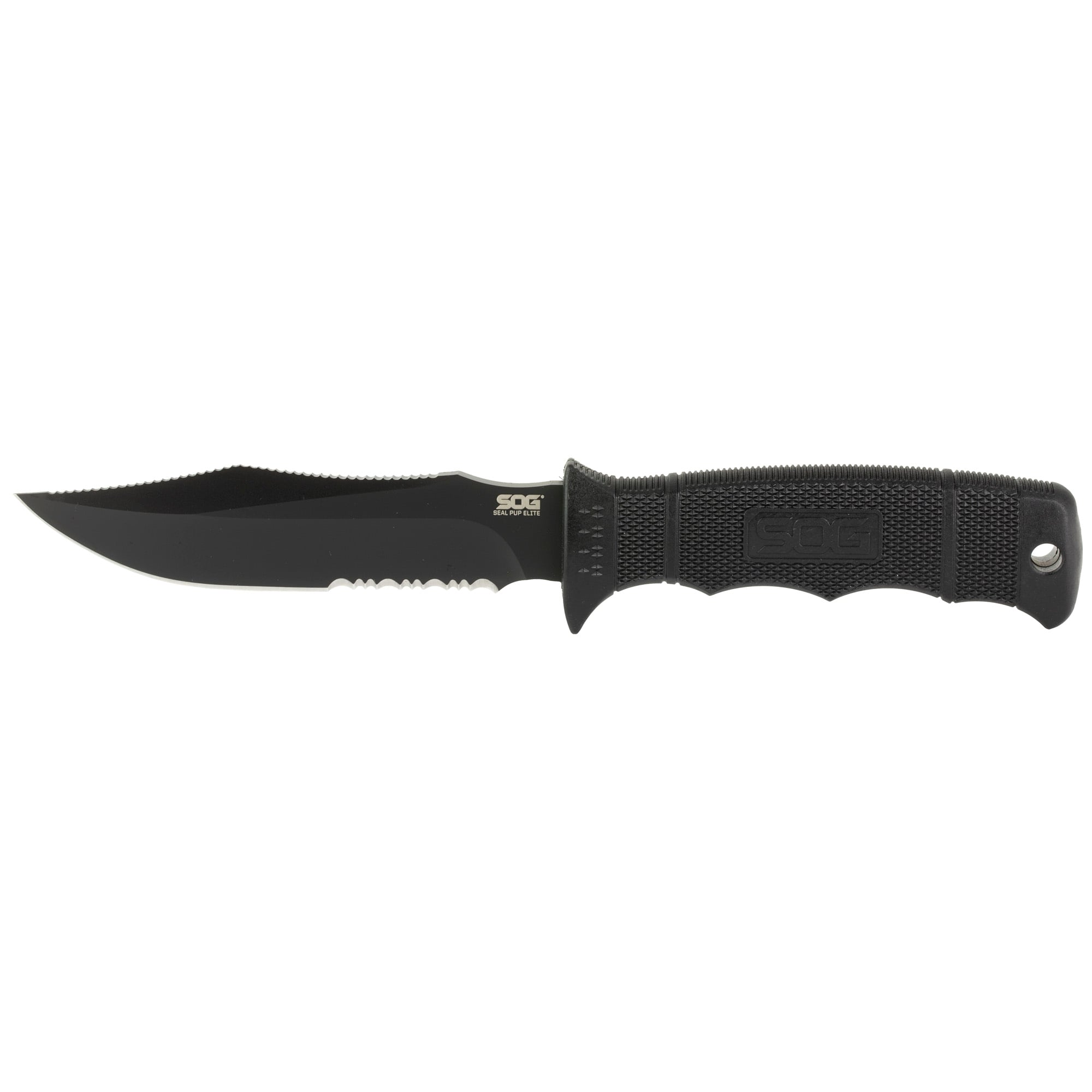 SOG Knives Seal Pup 4.85" Clip Point Fixed Blade Knife, Black - SOGE37TK