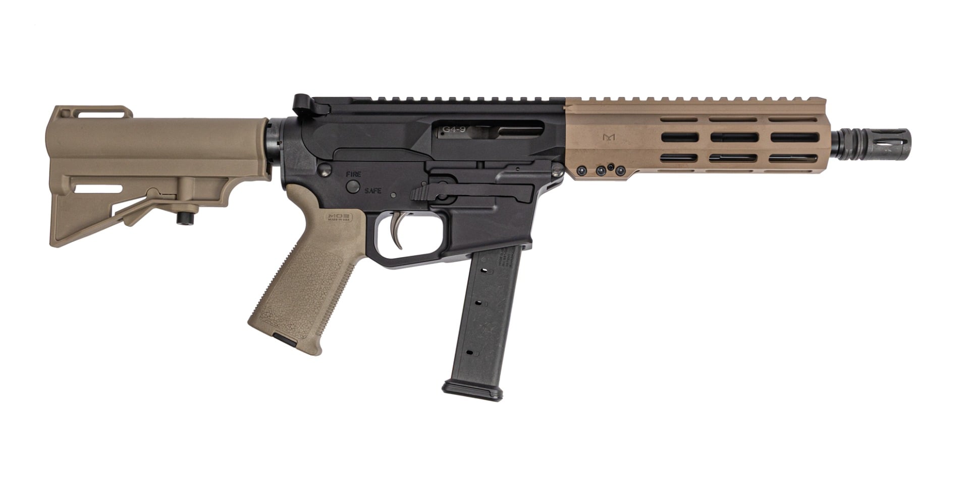 PSA Gen4 8" 9MM 1/10 GX Lightweight HEX M-Lok MOE EPT Har-15 Pistol, FDE