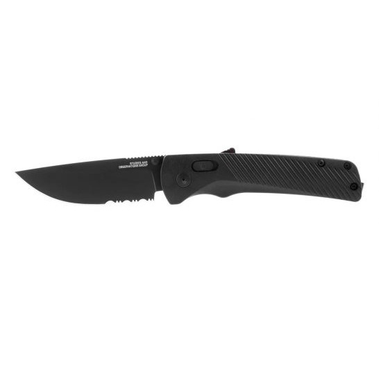 SOG Flash AT Blackout Partially Serrated Straight Back Folding Knife, Black - 11-18-02-41