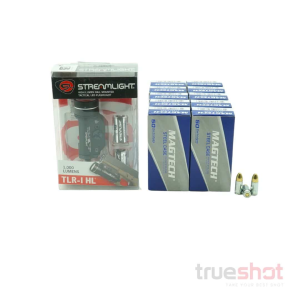 BUNDLE DEAL: Black Streamlight TLR-1 Pistol Light and 500 Rounds of Ammo - Magtech 9mm 115 Grain Steel