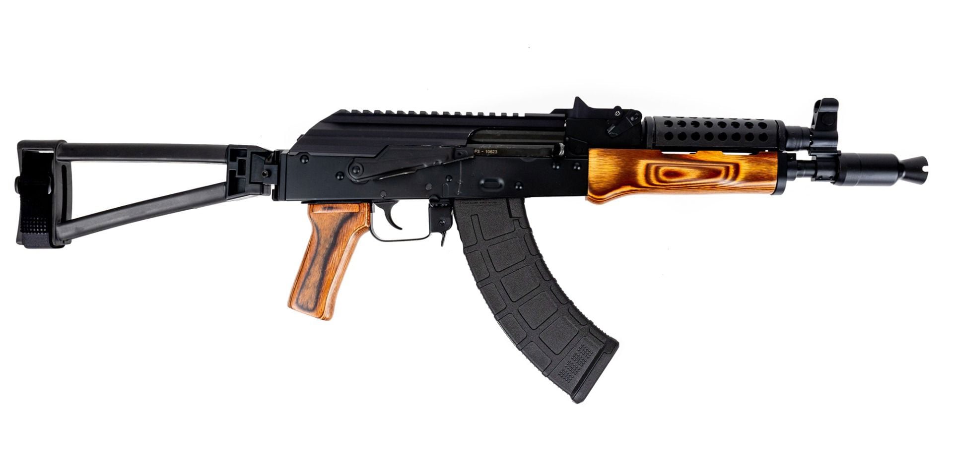 PSA AK-P GF3 Triangle Side Folding Pistol with Cheese Grater Upper Hand Guard, Nutmeg