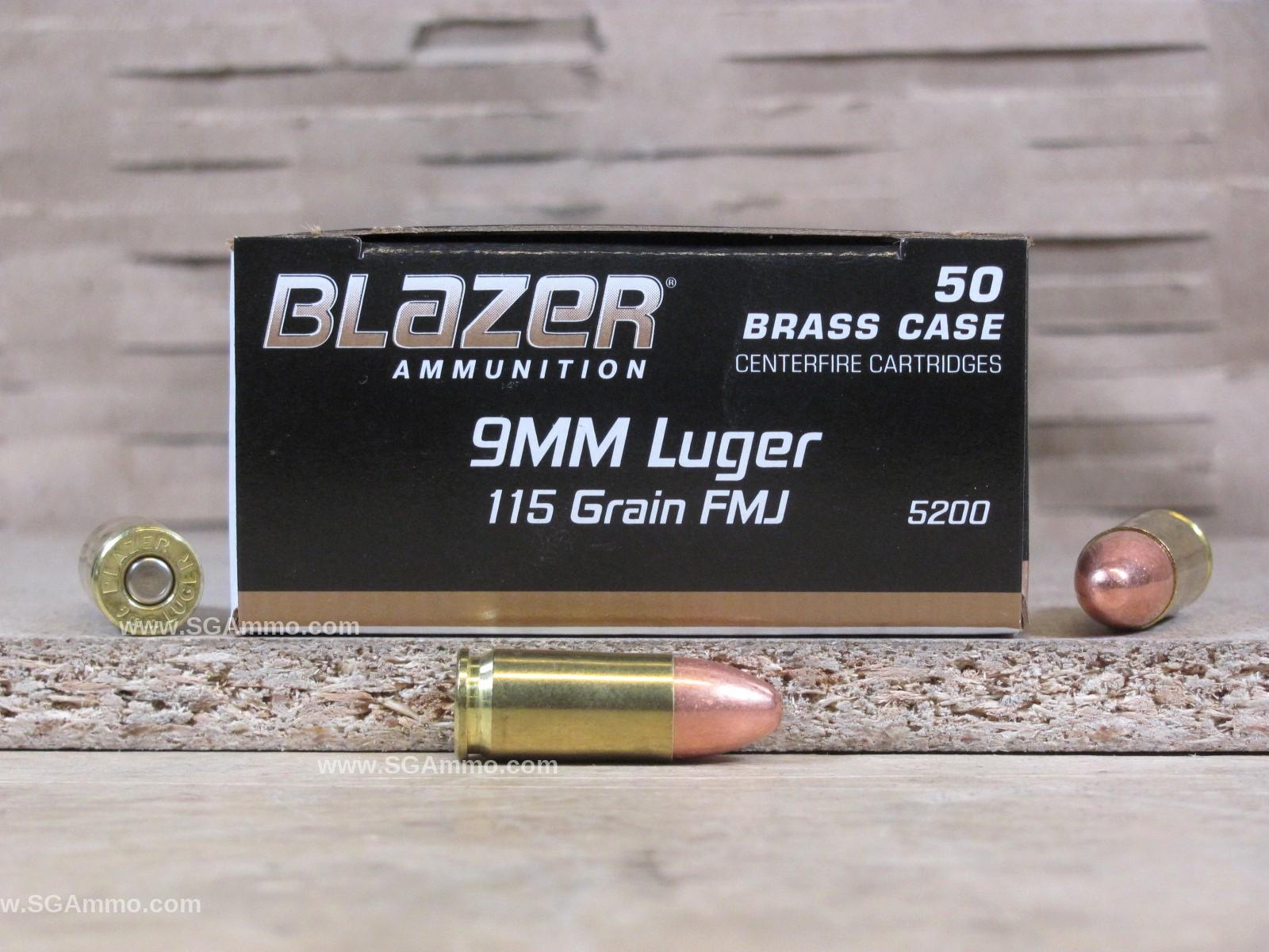 1000 Round Case – 9mm Luger CCI Blazer Brass 115 Grain FMJ Ammo – 5200