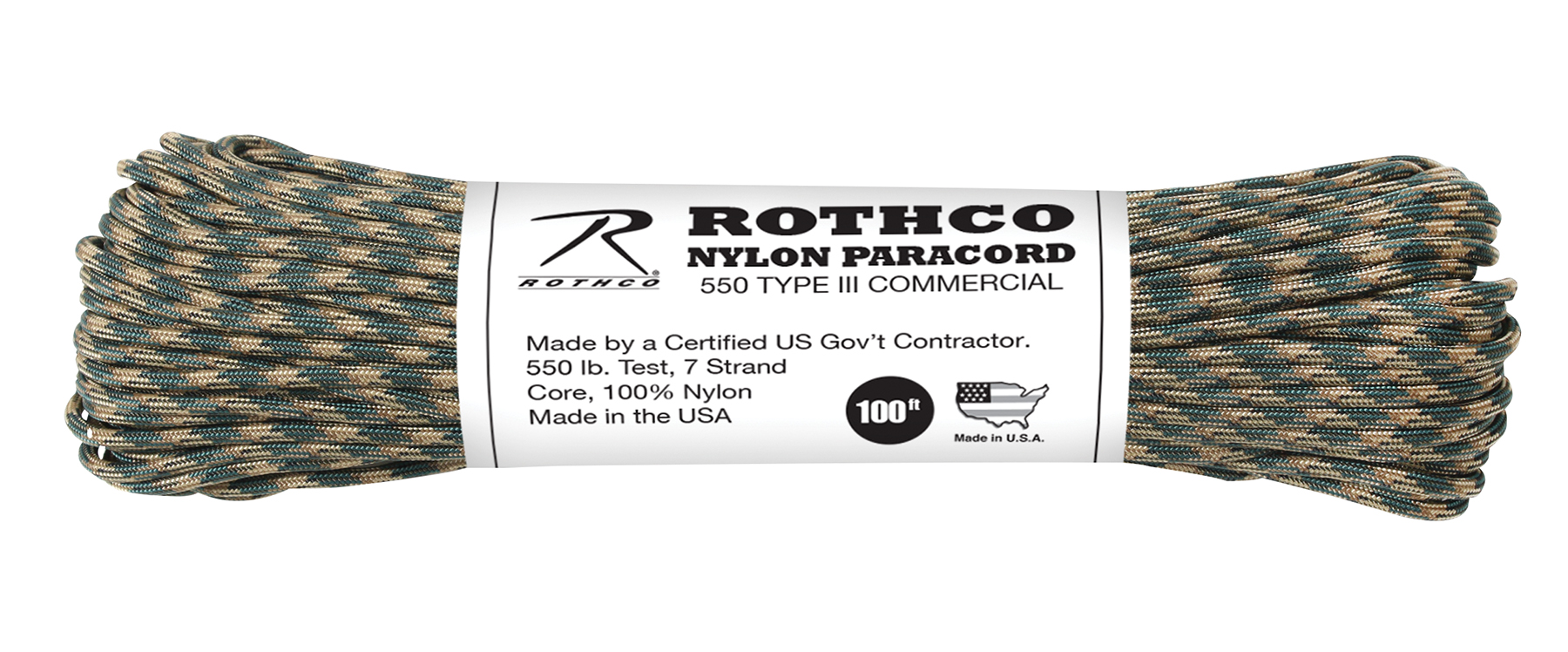 Rothco 550Lb Type III Nylon Camo Paracord - Woodland Camo, 100