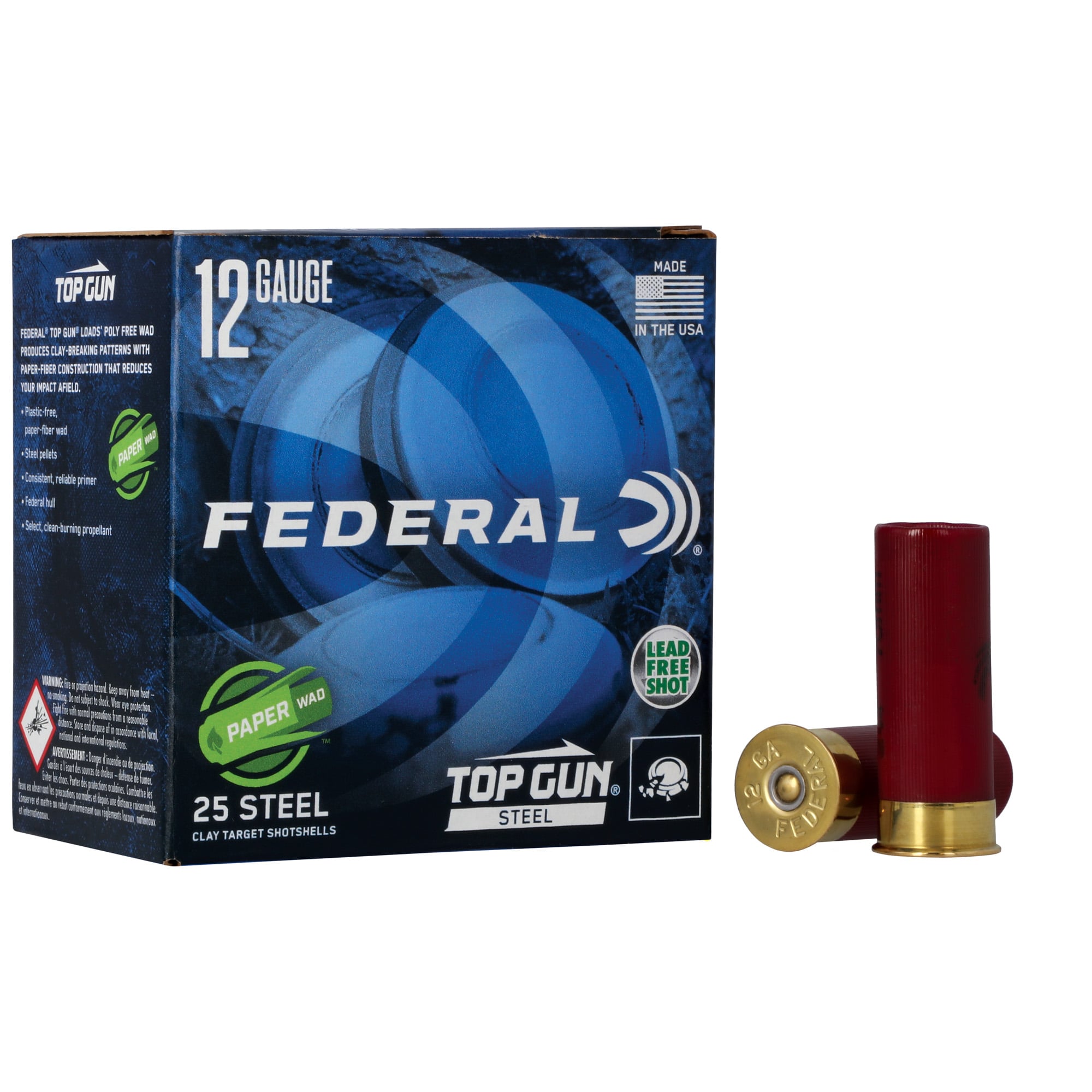 Federal Top Gun 12 Gauge Ammunition, 25 Rounds Steel Shot #7.5 - TG12WS1 7.5