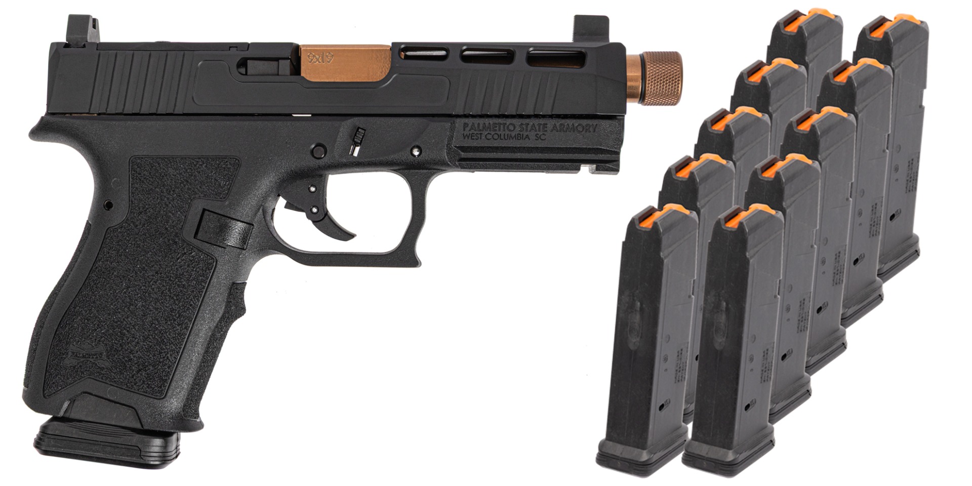 PSA Dagger Compact 9mm Pistol With SW2 Extreme Carry Cut RMR Slide & Copper Threaded Barrel, w10-15rd mags, Black