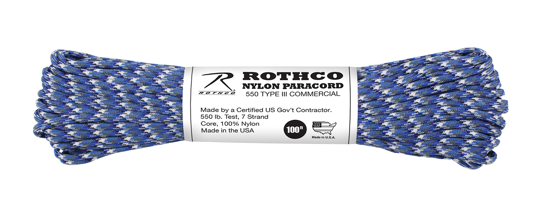 Rothco 550Lb Type III Nylon Camo Paracord - Blue Camo, 100