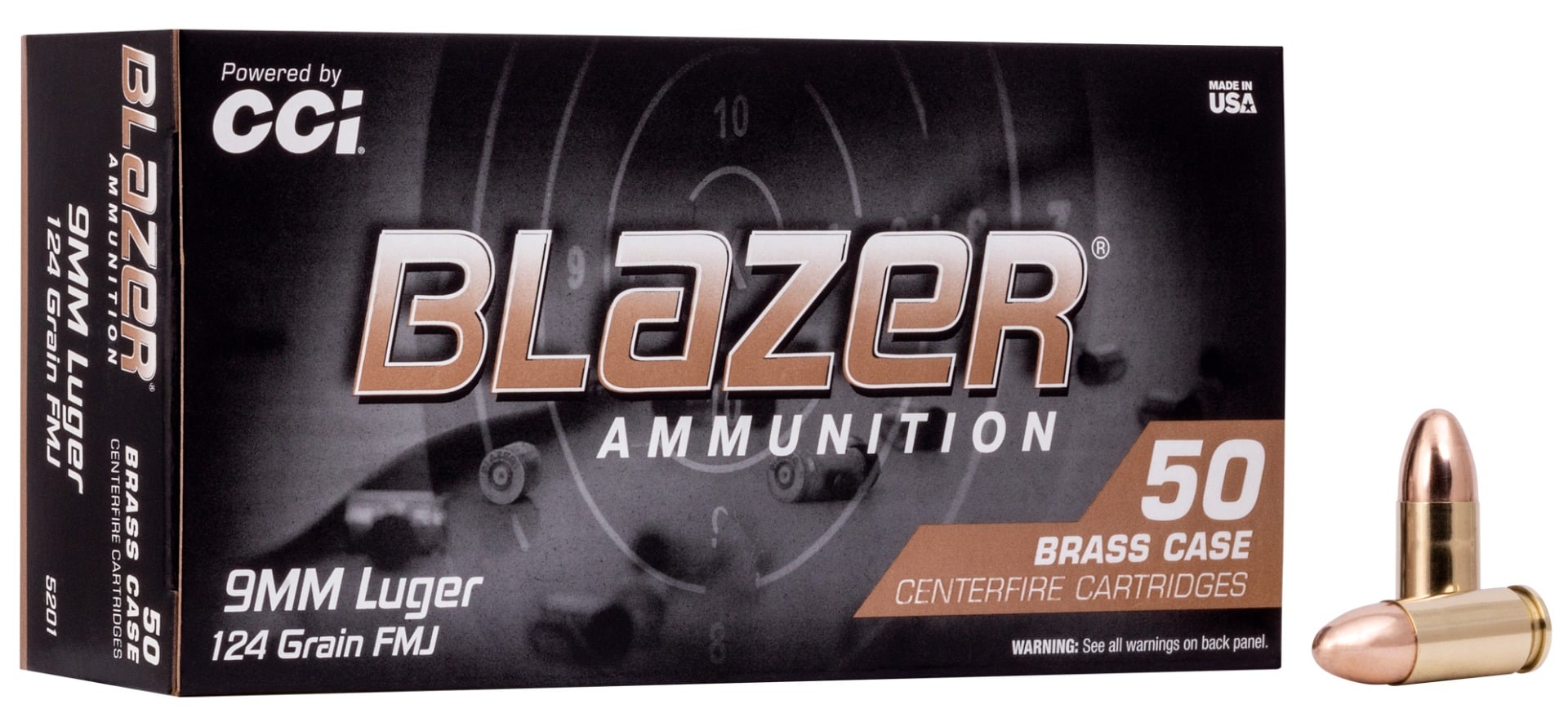 CCI Blazer Brass 9mm Ammo 124 Grain FMJ 50rds - 5201