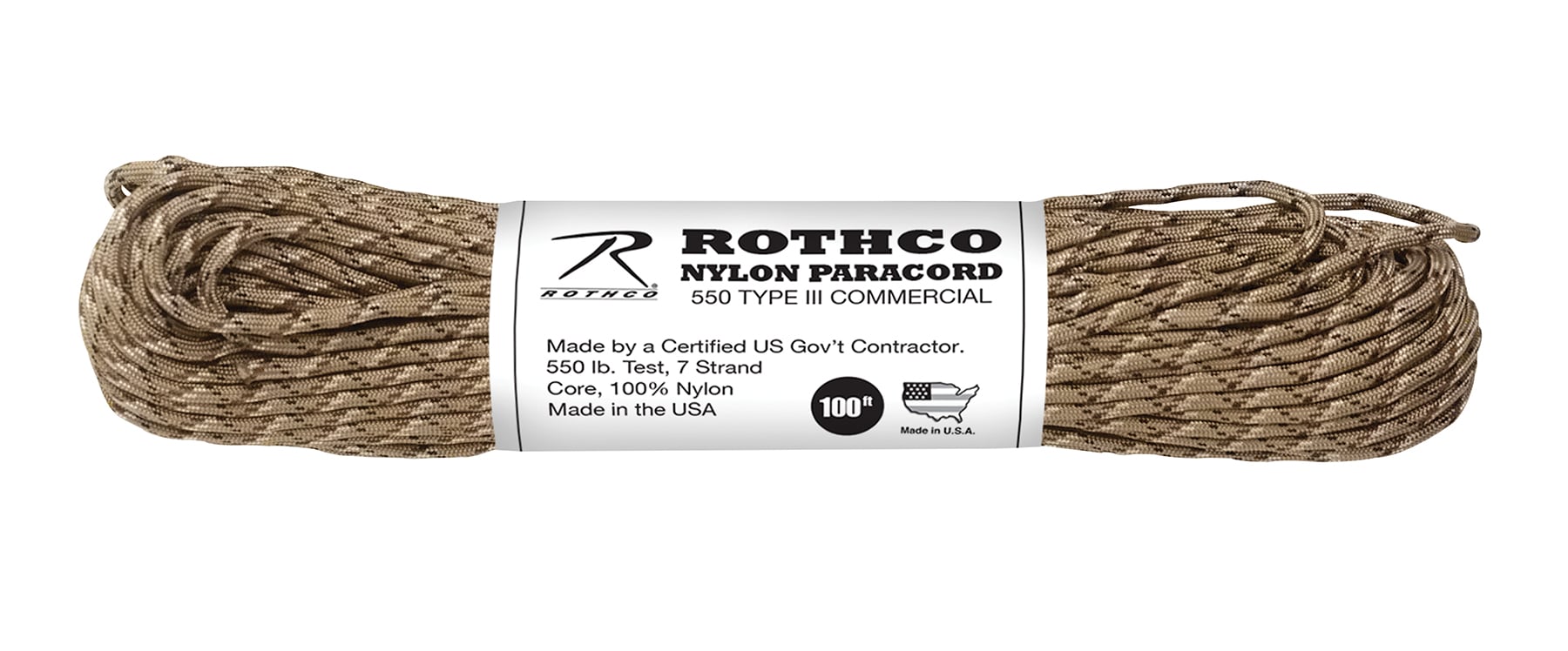 Rothco 550Lb Type III Nylon Camo Paracord - 6-Color Desert Camo, 100