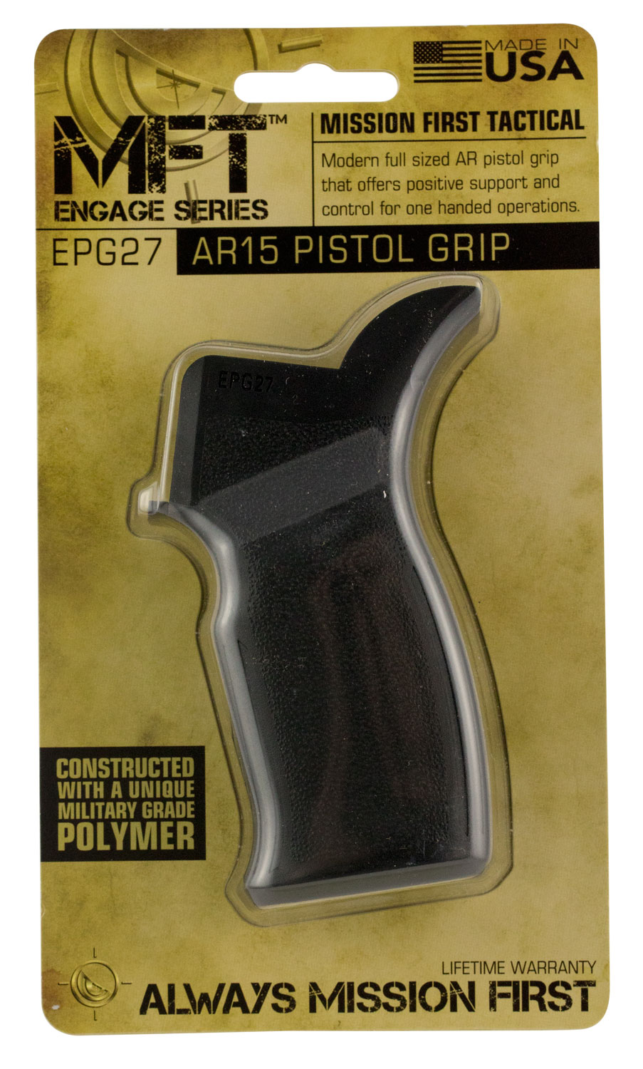 Mission First Tactical Engage Full Pistol Grip for M16/M4/AR15/HK41 Rifles, Black - EPG27