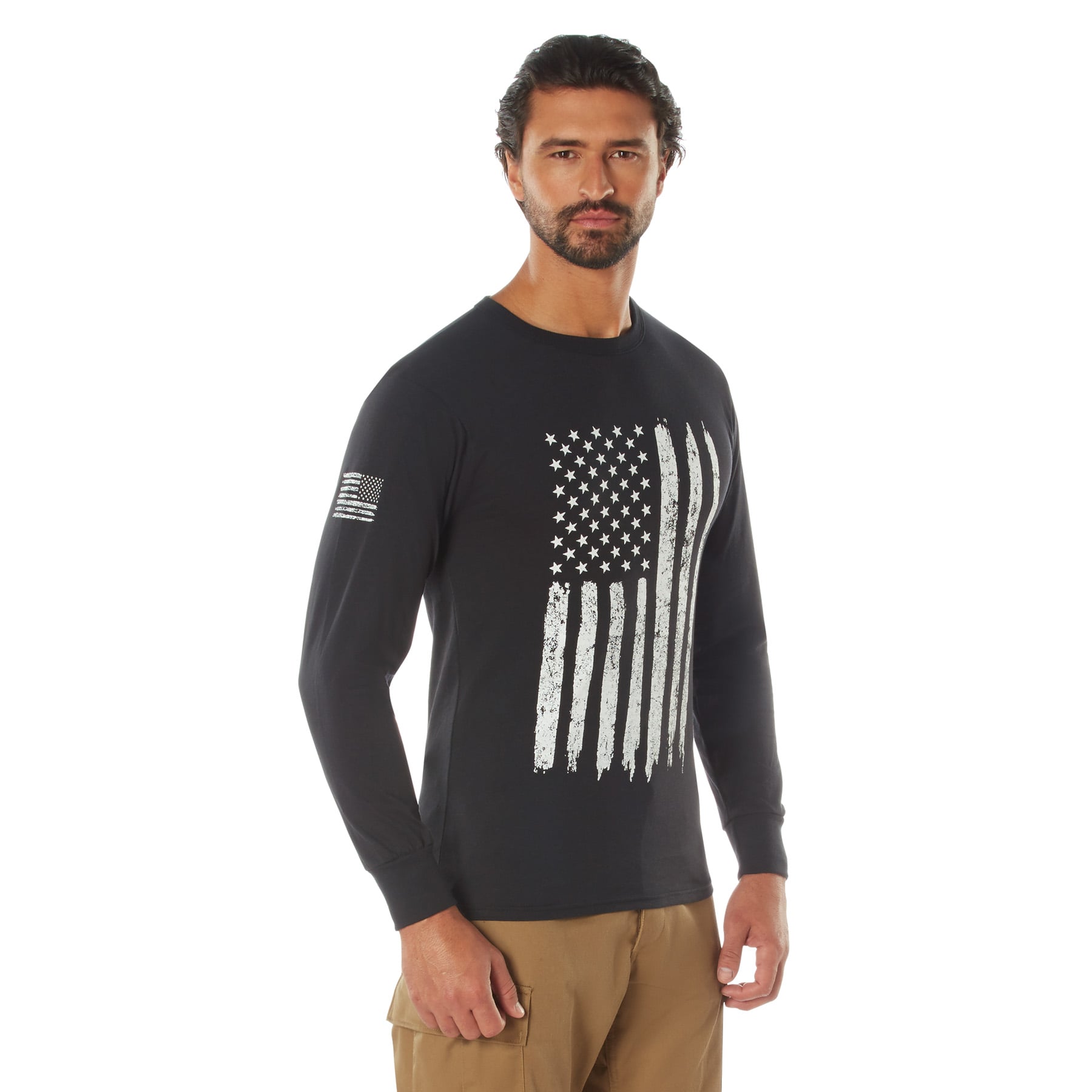 Rothco Us Flag Long Sleeve T-Shirt - Black, X-Large