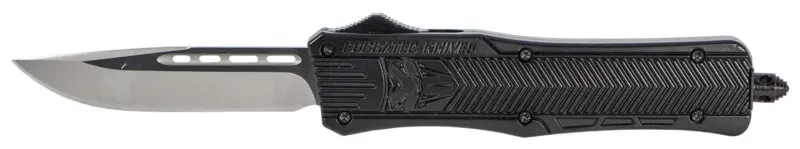 CobraTec Knives MBCTK1MDNS CTK-1 Medium 3" OTF Drop Point Plain D2 Steel Blade/Black Aluminum Handle Features Glass Breaker Includes Side Button