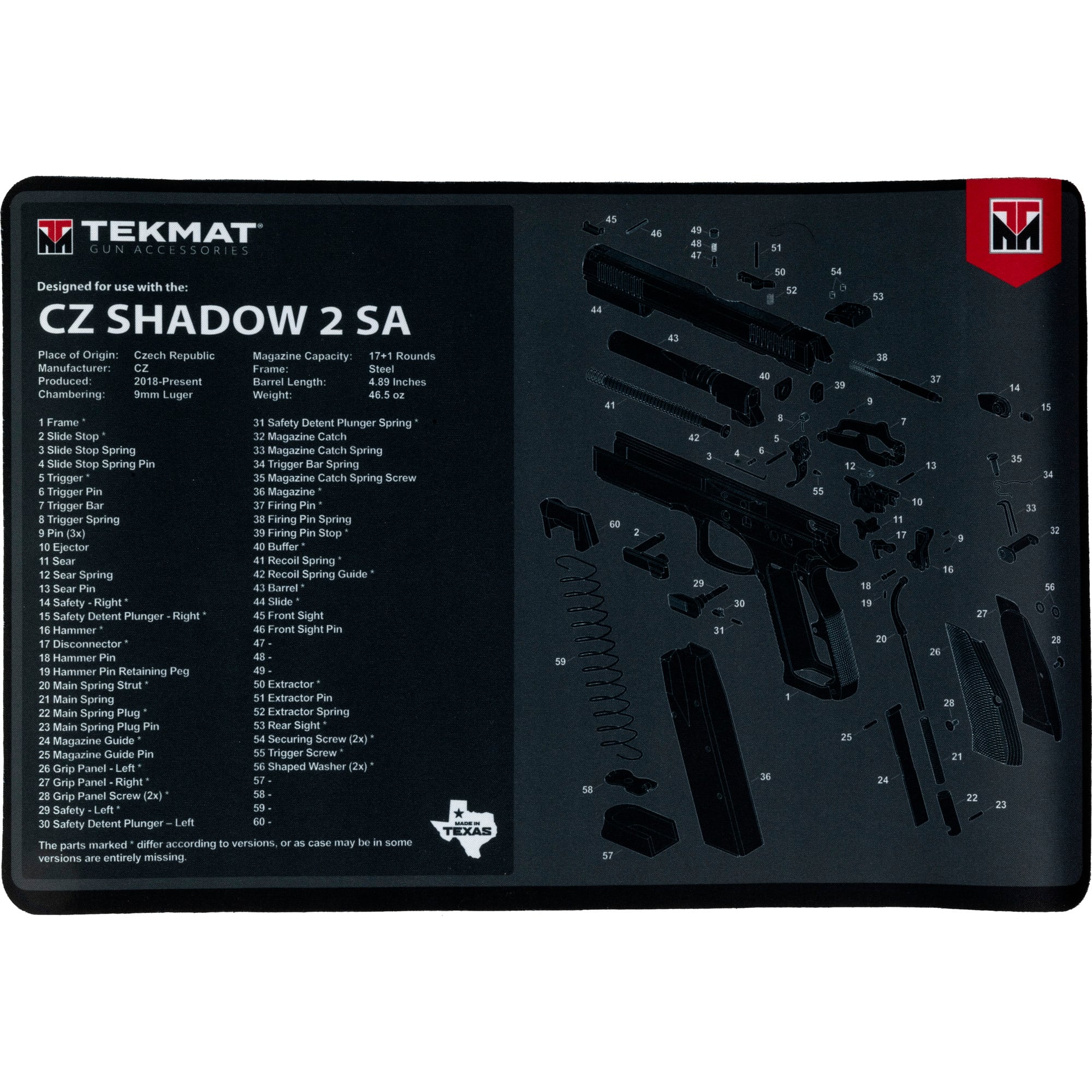 TekMat Cleaning Mat, Pistol Size, 11"x17", For CZ Shadow , Black