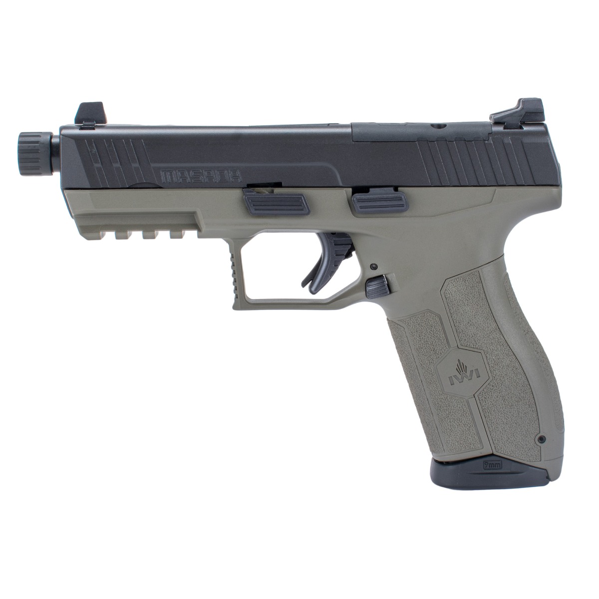 IWI MASADA 9MM 4.6″ THREADED – BBL 3-DOT ORP 2-17RD MAG ODGRN - No Credit Card Fees - Low, flat rate shipping