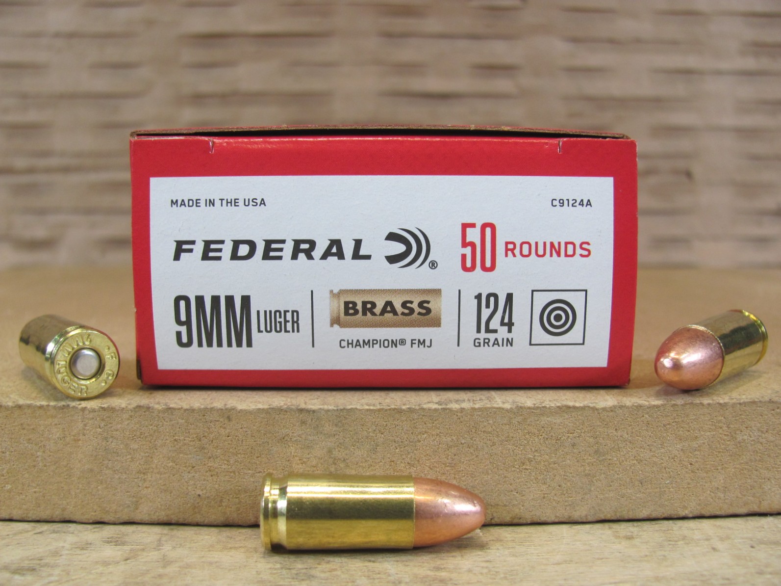 1000 Round Case – 9mm Luger 124 Grain FMJ Federal Champion Brass Ammo – C9124A