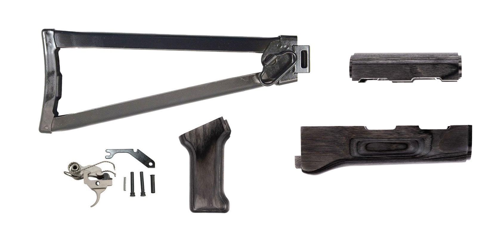 PSA AK Tree Bark Furniture set and Folding Stock w/ PSA Custom AK-47 Enhanced Polished Nickel Boron Fire Control Group