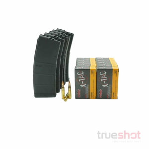 BUNDLE DEAL: 5 Black 30 Round MFT Standard AR-15 Magazines and 200 Rounds of Ammo - Retail / PMC 5.56 55 Grain